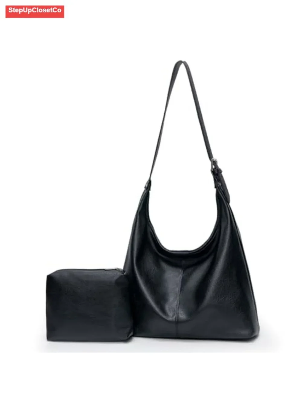 Vegan Leather Slouchy Hobo Bag with Pouch, Laptop Tote